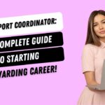 "Promotional graphic featuring the text 'NDIS Support Coordinator: Your Complete Guide to Starting a Rewarding Career!' in bold, black and white blocks on a pink background. To the right, a confident woman in a light pink dress holds a laptop, symbolizing professionalism and career opportunities."